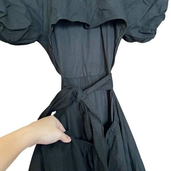 Lulus Commemoration Black Puff Sleeve Cutout Midi Dress Womens Size Medium - Picture 3 of 9